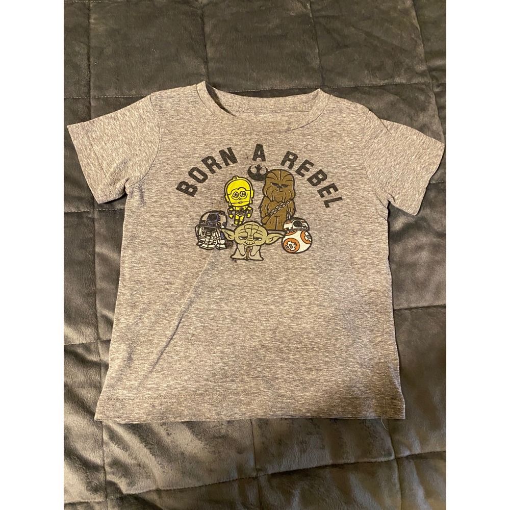 Star Wars Born A Rebel Kids Graphic T-Shirt Gray Heather 4T Yoda Chewbacca BB-8